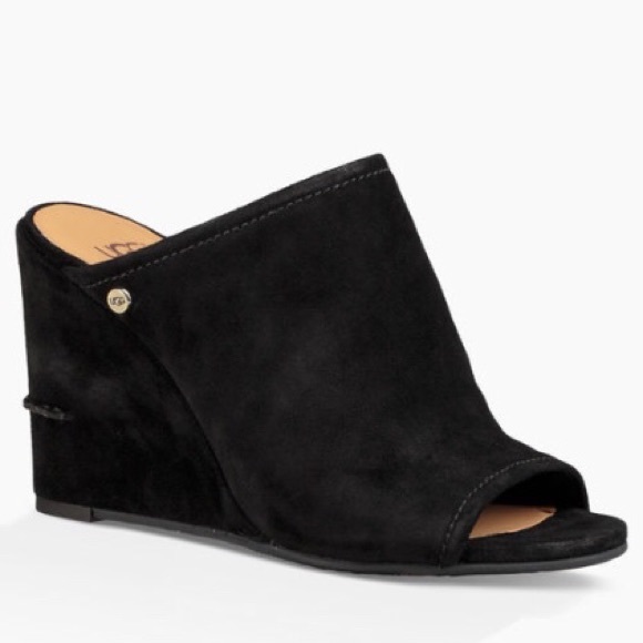 UGG Shoes - UGG Lively Black Peep Toe Wedge Shoes Size 8